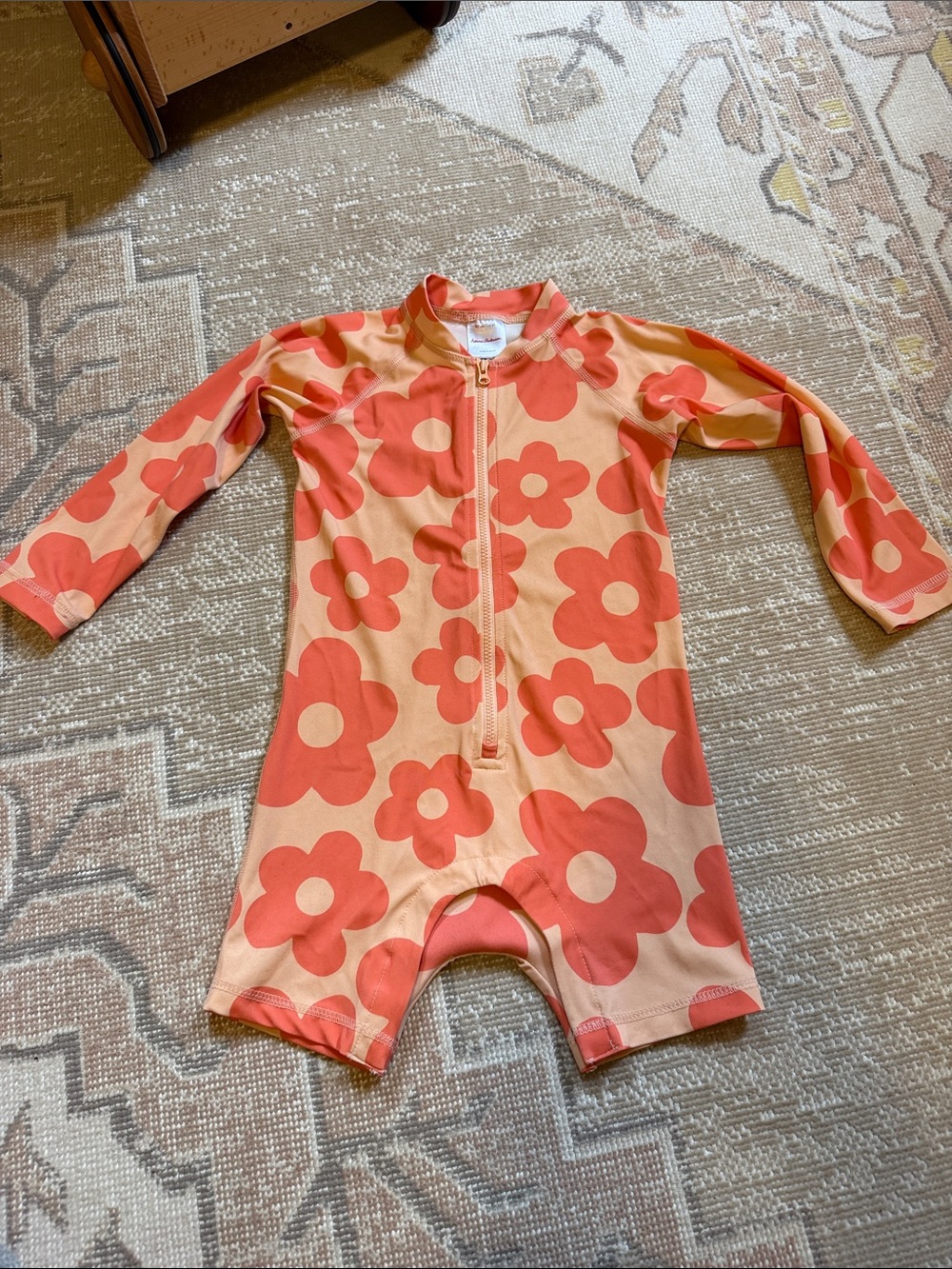 Hanna Andersson one piece rash guard swimsuit 3T coral flowers